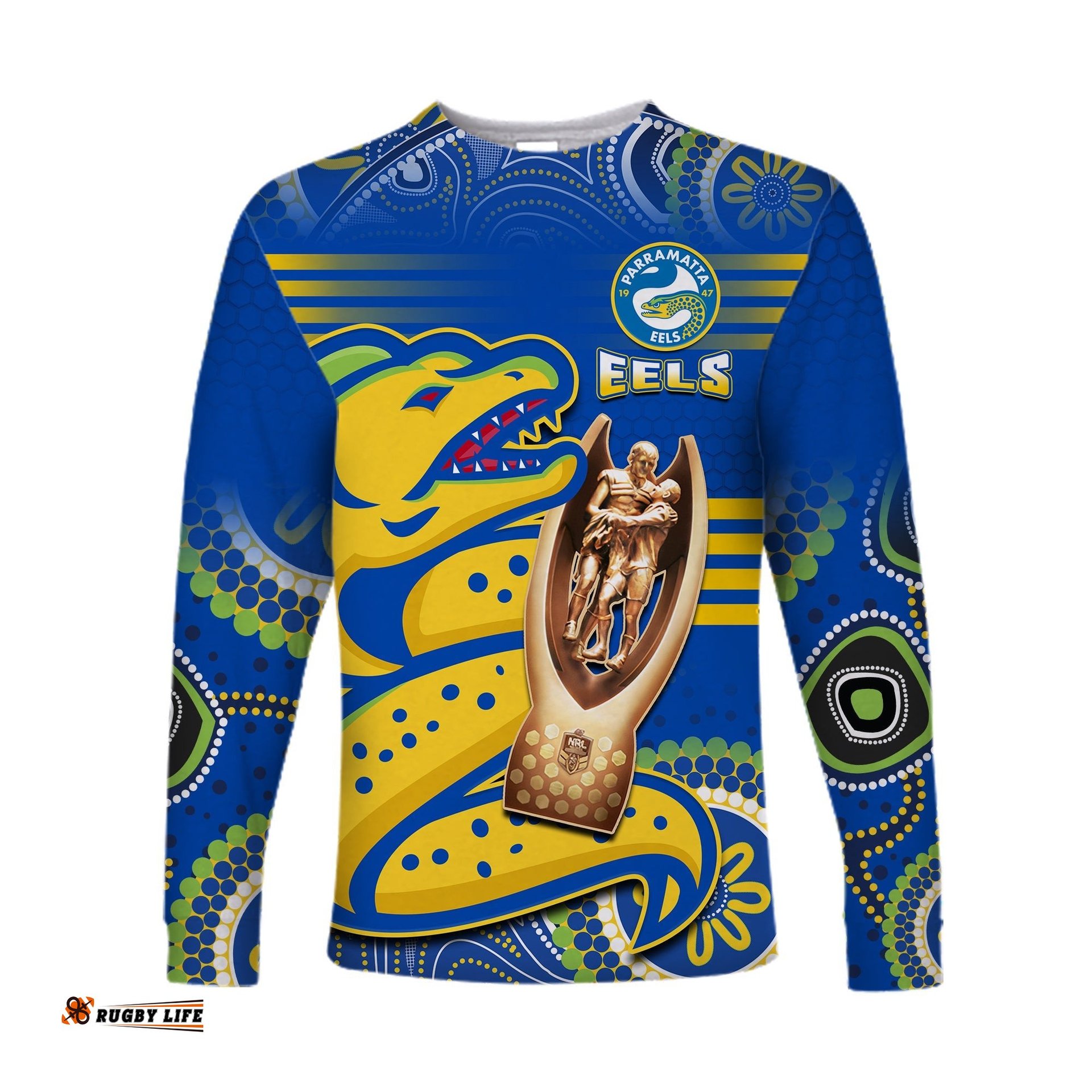 Parramatta Rugby Long Sleeve T-shirt Eels Premiers Indigenous Artsy
