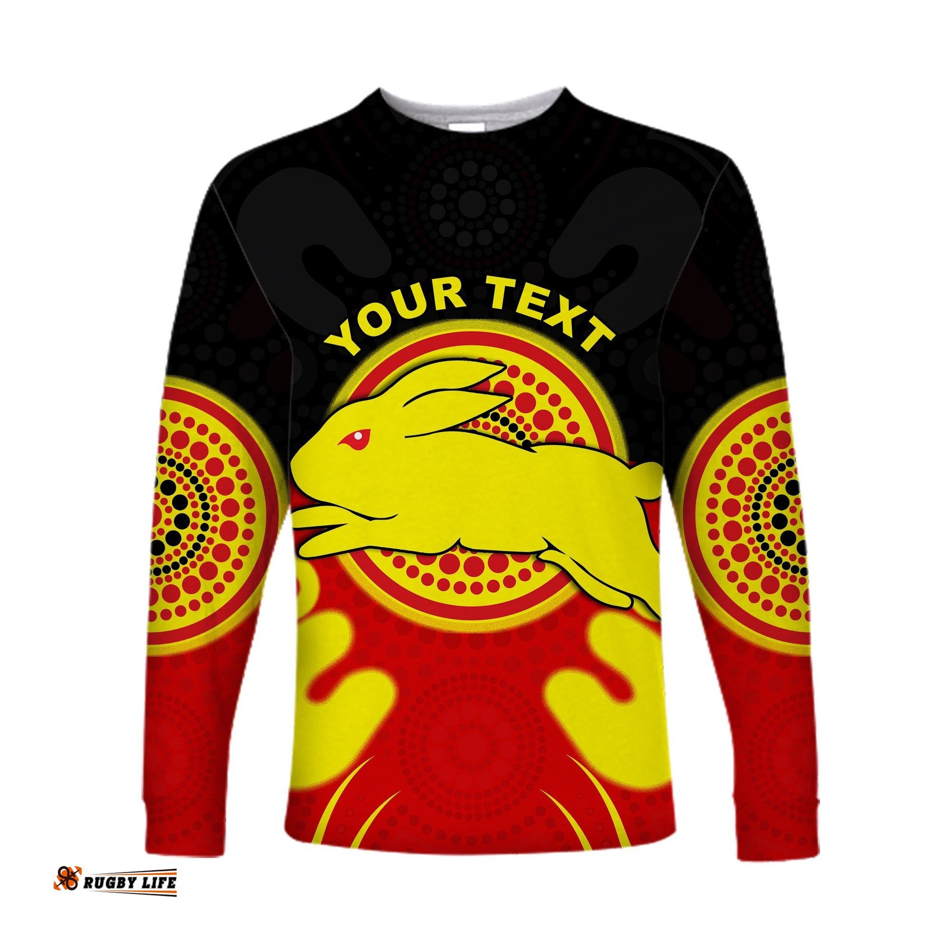 Custom Personalised Rabbitohs Indigenous Long Sleeve T-shirt Style Aboriginal Flag