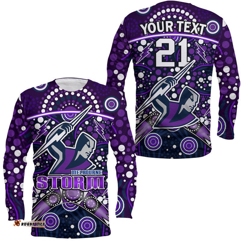 Custom Personalised Storm Rugby Long Sleeve T-shirt Melbourne Boomerang Indigenous Dots