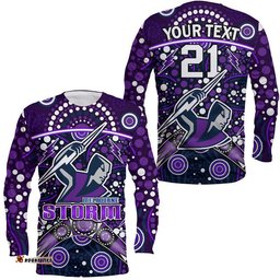 Custom Personalised Storm Rugby Long Sleeve T-shirt Melbourne Boomerang Indigenous Dots