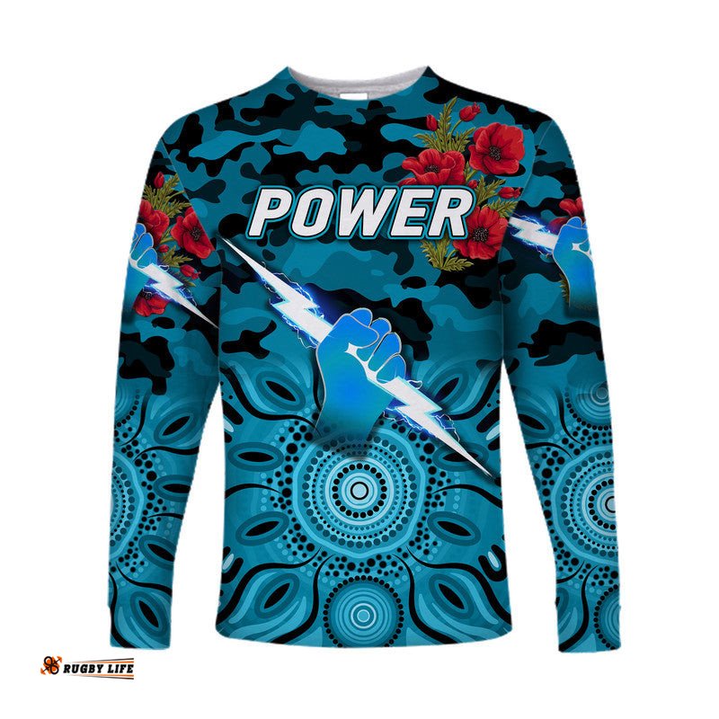 Custom Personalised Port Adelaide Power ANZAC Long Sleeve T-shirt Indigenous