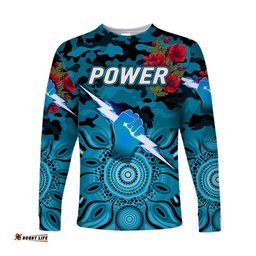 Custom Personalised Port Adelaide Power ANZAC Long Sleeve T-shirt Indigenous