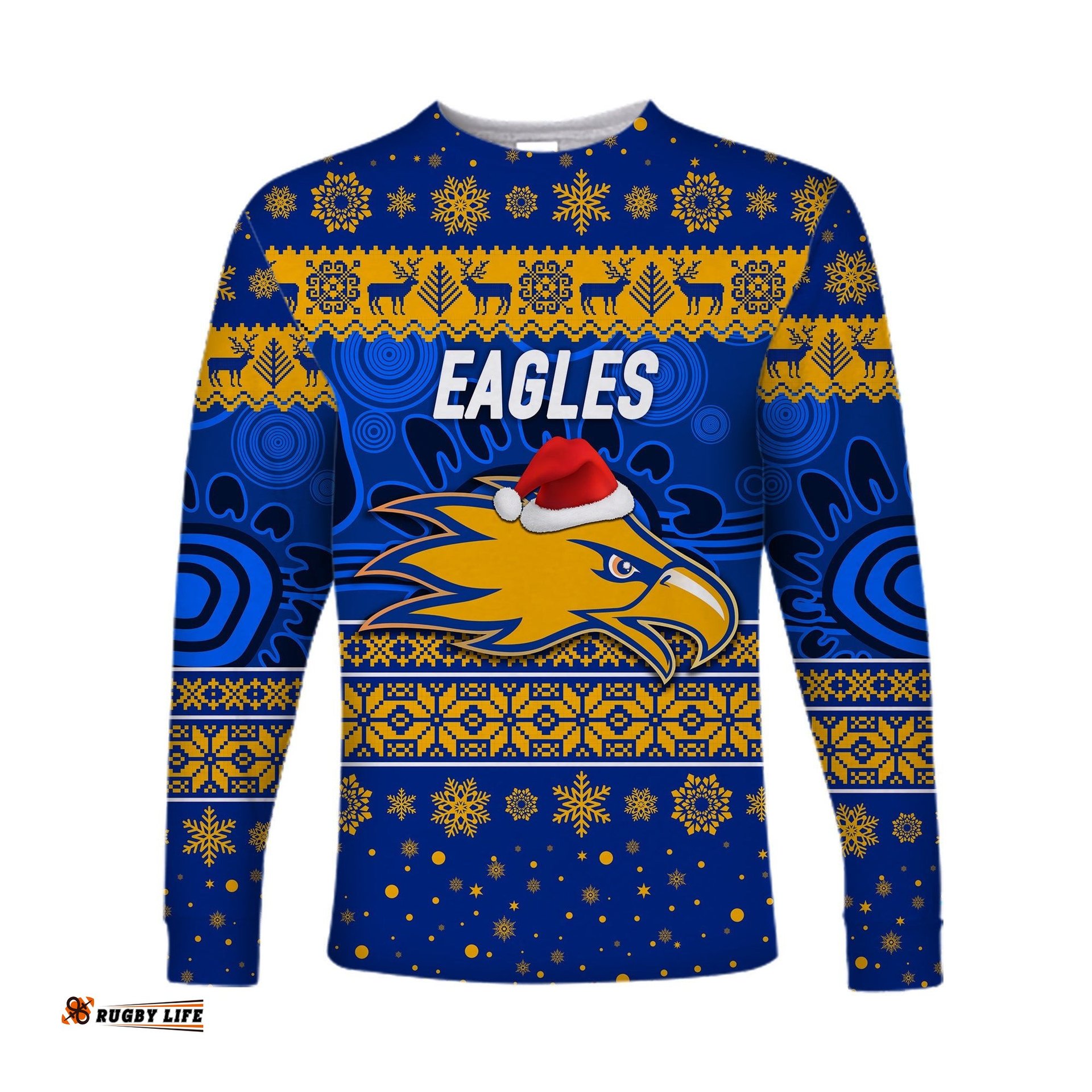 West Coast Eagles Long Sleeve T-shirts Christmas Simple Style Blue