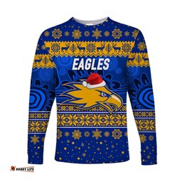 West Coast Eagles Long Sleeve T-shirts Christmas Simple Style Blue