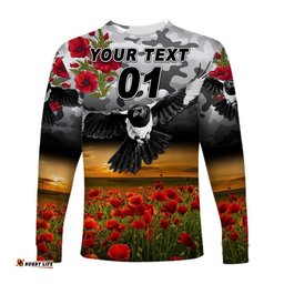 Custom Personalised Yuendumu Magpies Football Club ANZAC Long Sleeve T-shirt Poppy