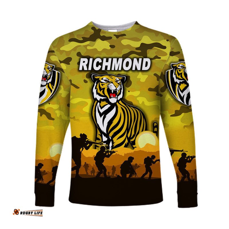Richmond Tigers ANZAC Long Sleeve T-shirt Simple Style Yellow
