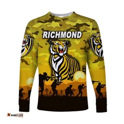 Richmond Tigers ANZAC Long Sleeve T-shirt Simple Style Yellow