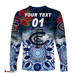Custom Personalised Carlton Blues ANZAC Long Sleeve T-shirt Indigenous