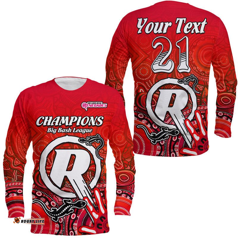Custom Personalised Melbourne Renegades Champions Long Sleeve T-shirt Lizard Indigenous Aboriginal