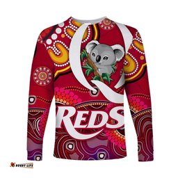 Custom Personalised Queensland Reds Aboriginal Long Sleeve T-shirt Koala Indigenous