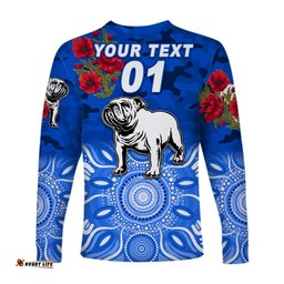 Custom Personalised Canterbury Bankstown Bulldogs ANZAC Long Sleeve T-shirt Indigenous Blue