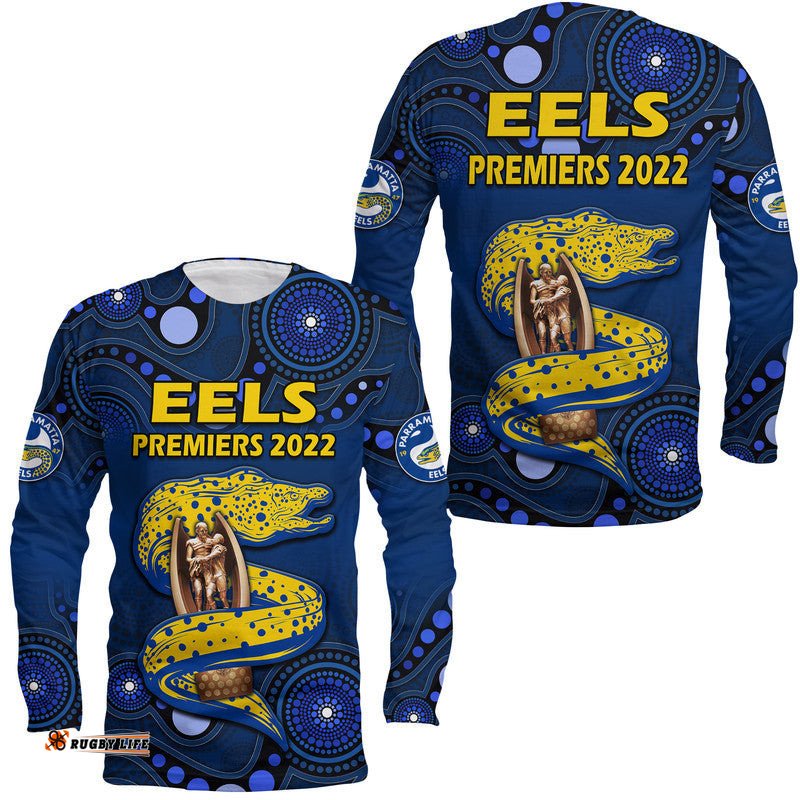 Parramatta Eels Rugby Premiers Long Sleeve T-shirt Eels Champion Aboriginal Dot Blue Style