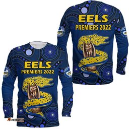 Parramatta Eels Rugby Premiers Long Sleeve T-shirt Eels Champion Aboriginal Dot Blue Style