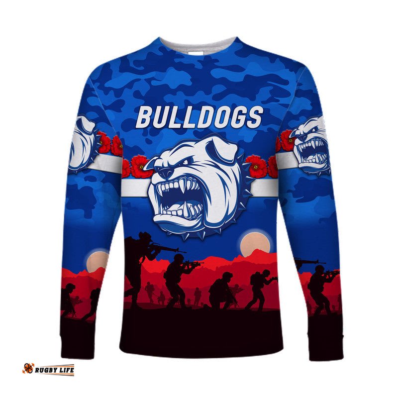 Custom Personalised Western Bulldogs ANZAC Long Sleeve T-shirt Simple Style