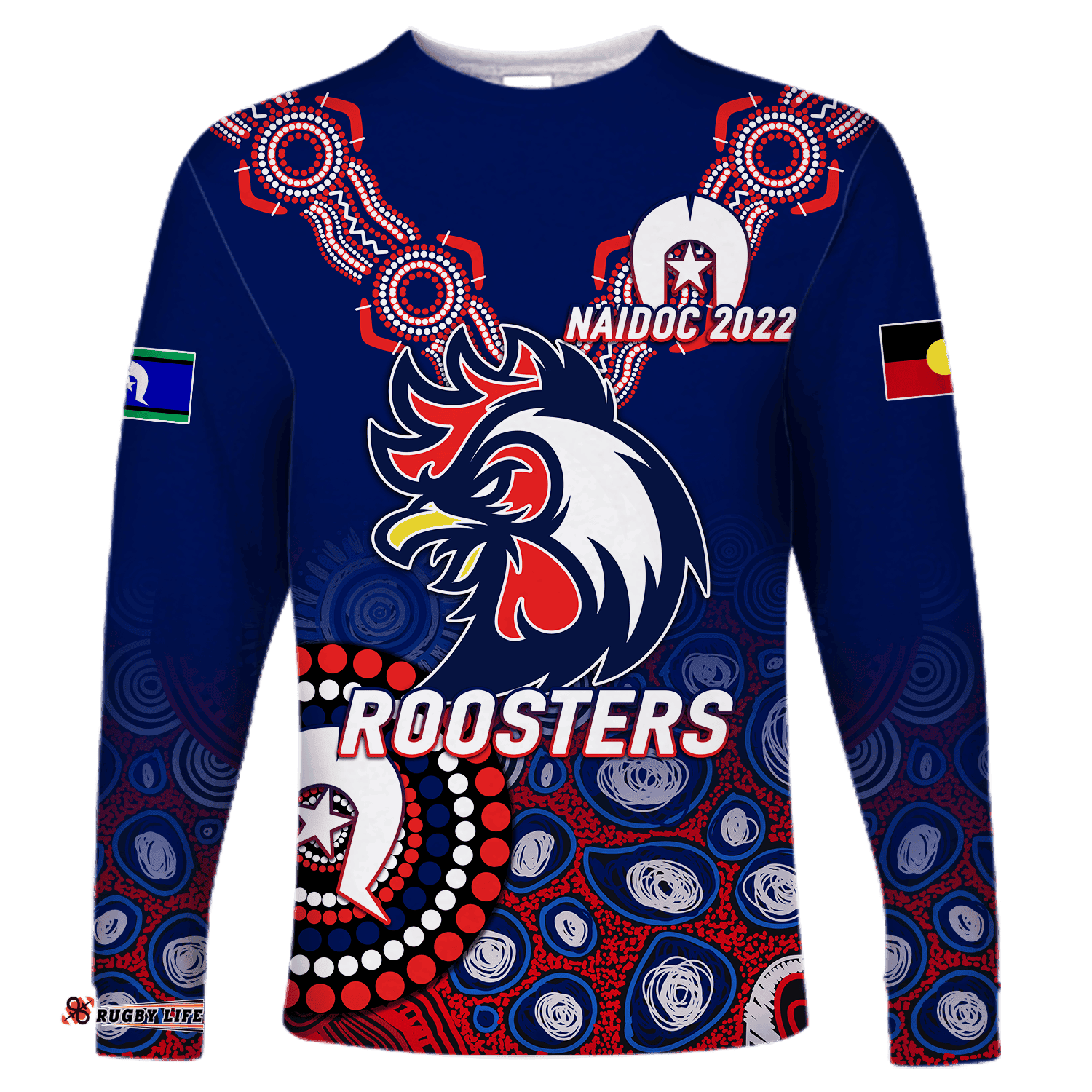 Custom Personalised Roosters Rugby NAIDOC Aboriginal Long Sleeve T-shirt