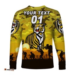 Custom Personalised Richmond Tigers ANZAC Long Sleeve T-shirt Simple Style Yellow