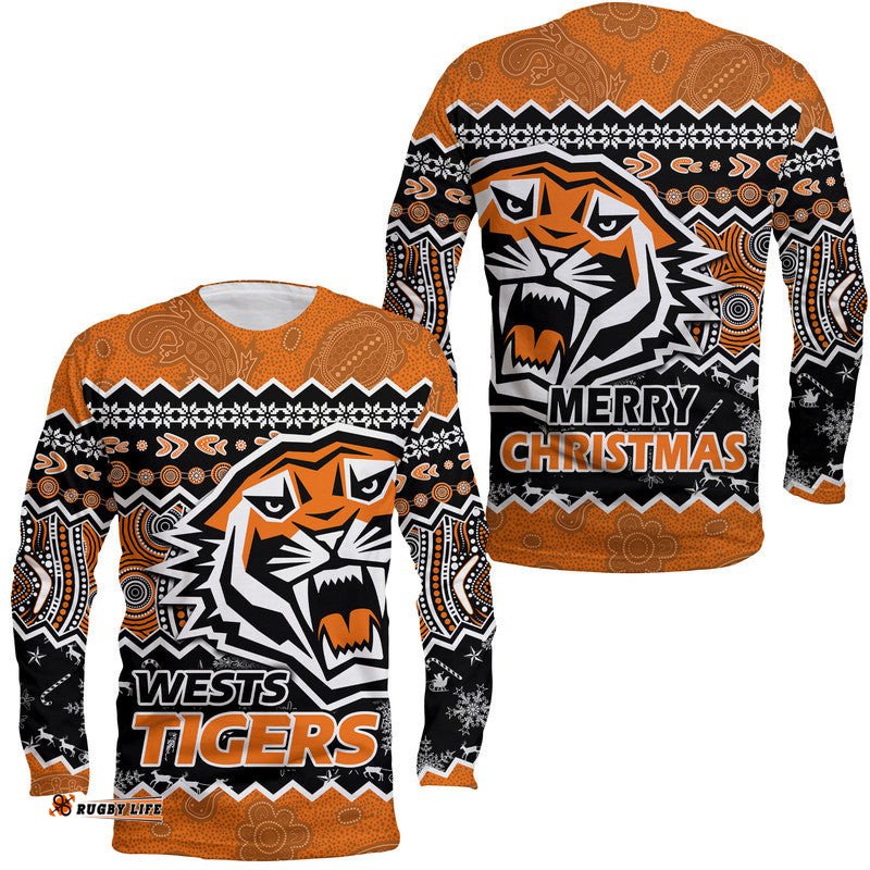Wests Tigers Aboriginal Christmas Gold Version Long Sleeve T-shirt