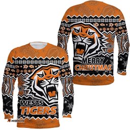 Wests Tigers Aboriginal Christmas Gold Version Long Sleeve T-shirt