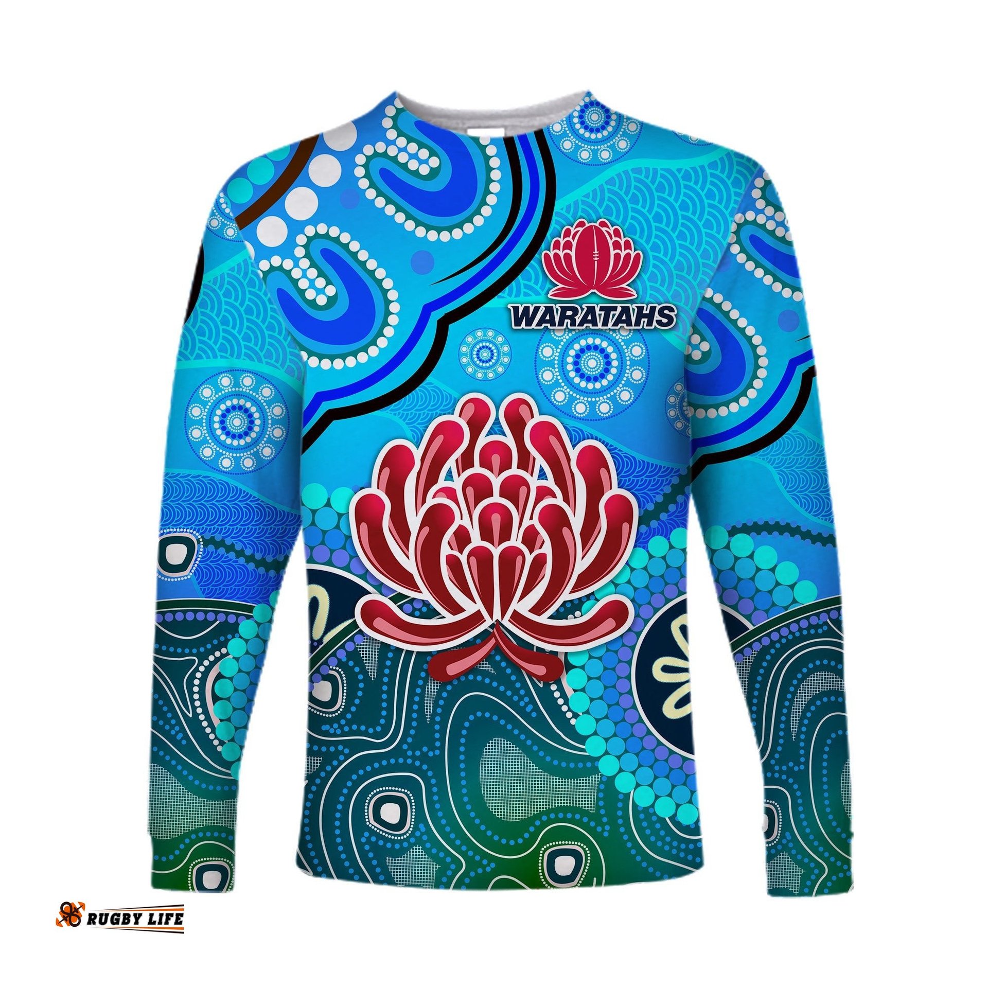 Custom Personalised New South Wales Waratahs Aboriginal Long Sleeve T-shirt Indigenous Wave