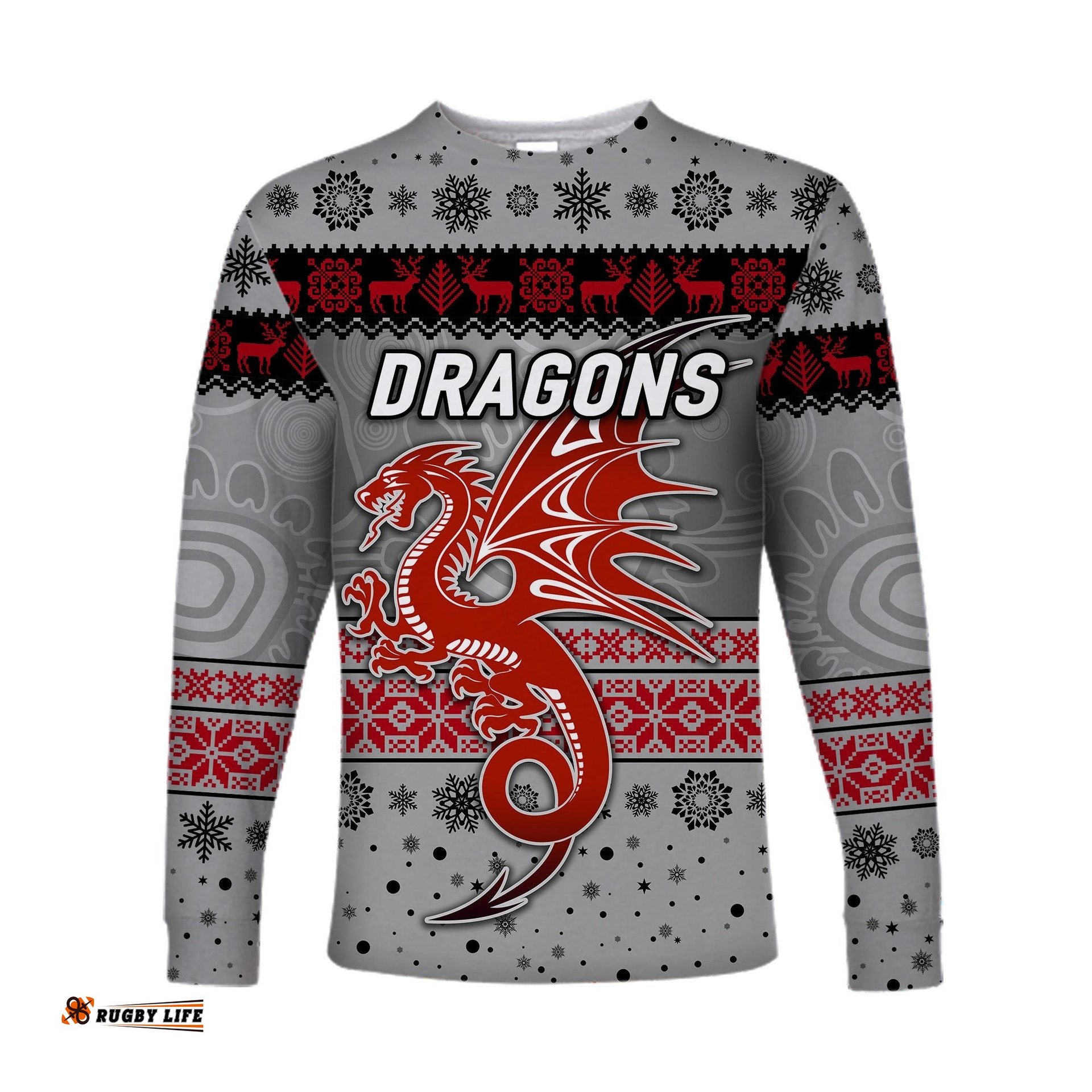 St. George Illawarra Dragons Long Sleeve T-shirts Christmas Simple Style Grey