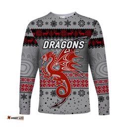 St. George Illawarra Dragons Long Sleeve T-shirts Christmas Simple Style Grey