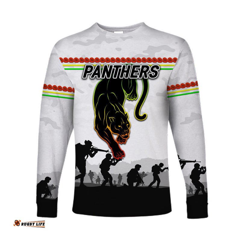 Penrith Panthers ANZAC Long Sleeve T-shirt Simple Style White
