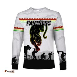 Penrith Panthers ANZAC Long Sleeve T-shirt Simple Style White