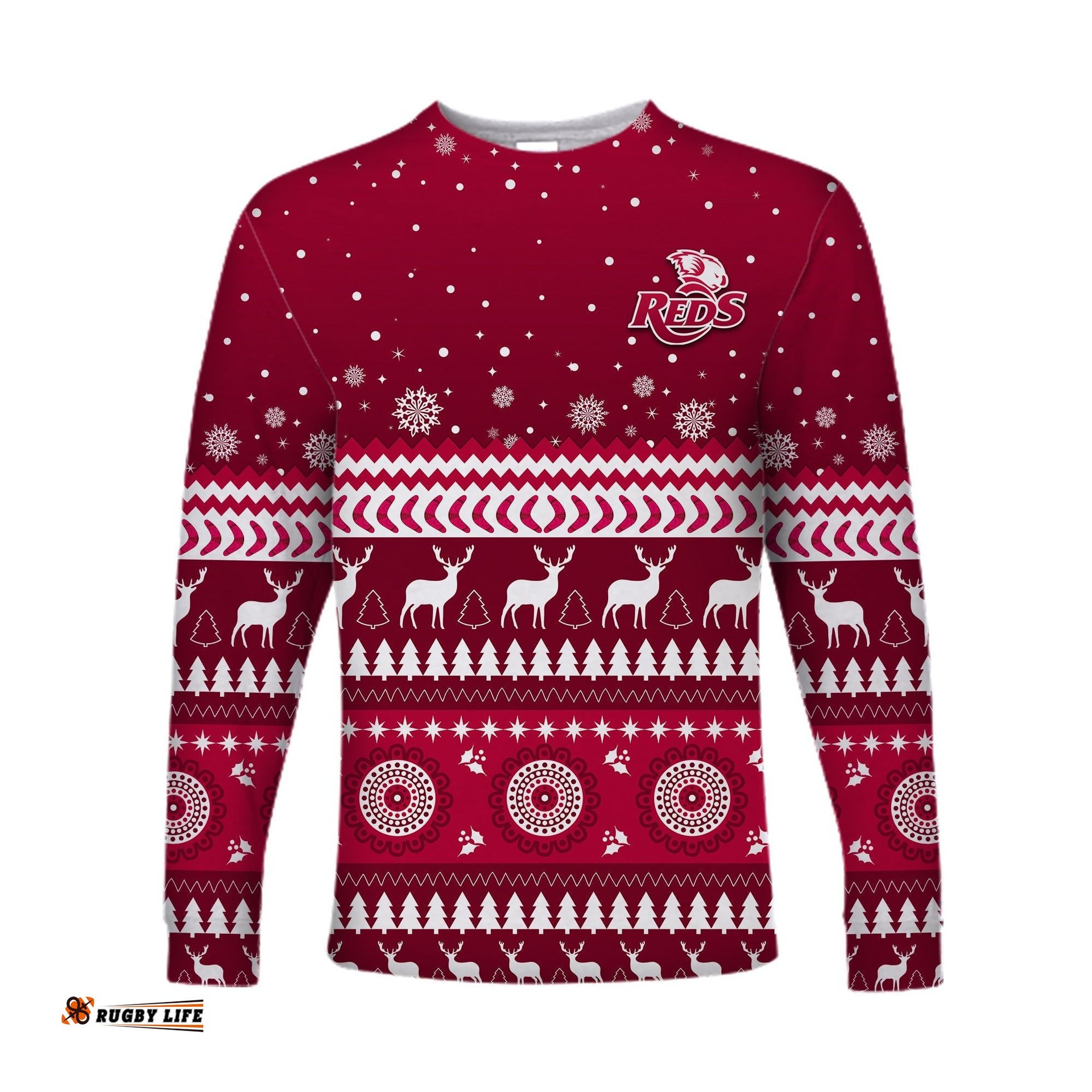 Reds Christmas Long Sleeve T-shirt Queensland Rugby Indigenous