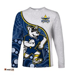 Custom Text And Number Cowboys Rugby Long Sleeve T-shirt Macost Indigenous Pattern Premiers