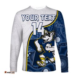 Custom Text And Number Cowboys Rugby Long Sleeve T-shirt Macost Indigenous Pattern Premiers