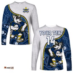 Custom Text And Number Cowboys Rugby Long Sleeve T-shirt Macost Indigenous Pattern Premiers