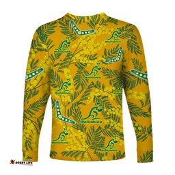 Wallabies Rugby Long Sleeve T-shirt Golden Wattle Aboriginal Boomerang Style Hawaii