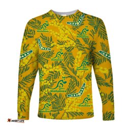 Wallabies Rugby Long Sleeve T-shirt Golden Wattle Aboriginal Boomerang Style Hawaii