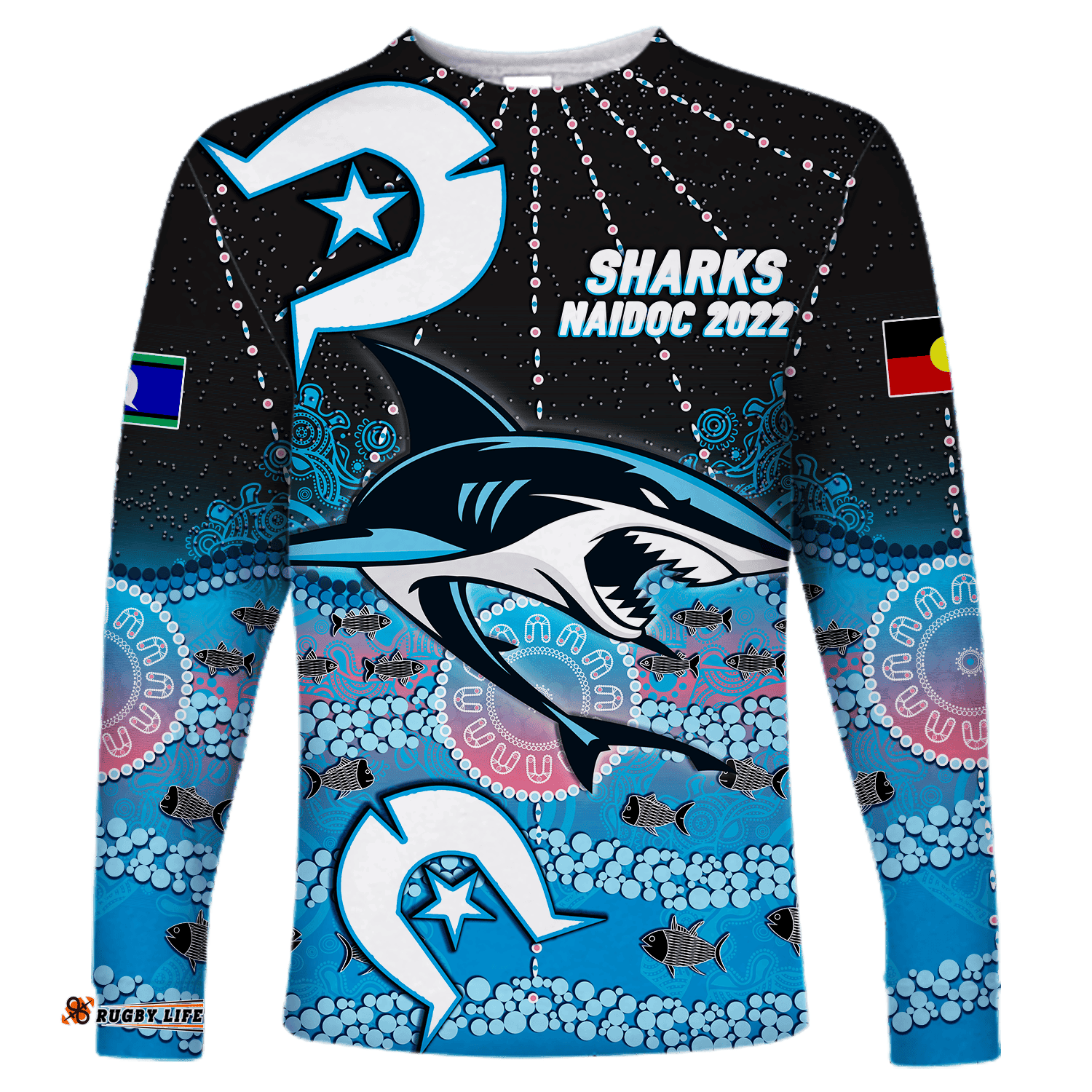 Custom Personalised Sharks Rugby NAIDOC Aboriginal Long Sleeve T-shirt