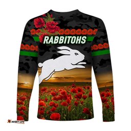South Sydney Rabbitohs ANZAC Long Sleeve T-shirt Poppy Flowers Black