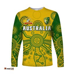 Custom Text And Number Cricket Australia Long Sleeve T-shirt Aussie Indigenous Special Version