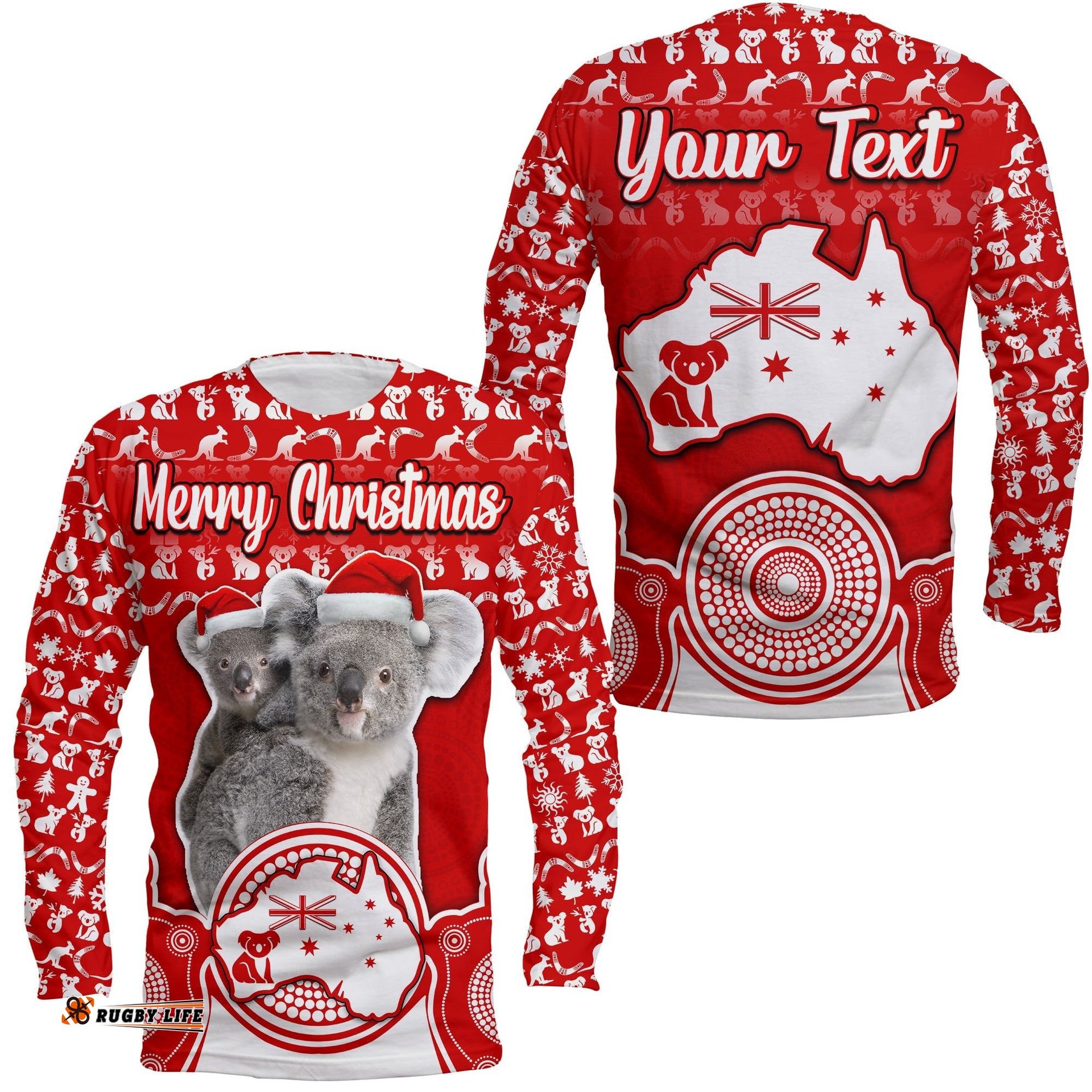 Custom Personalised Australian Koala Christmas With Aboriginal Dot Painting Style No1 Long Sleeve T-shirt