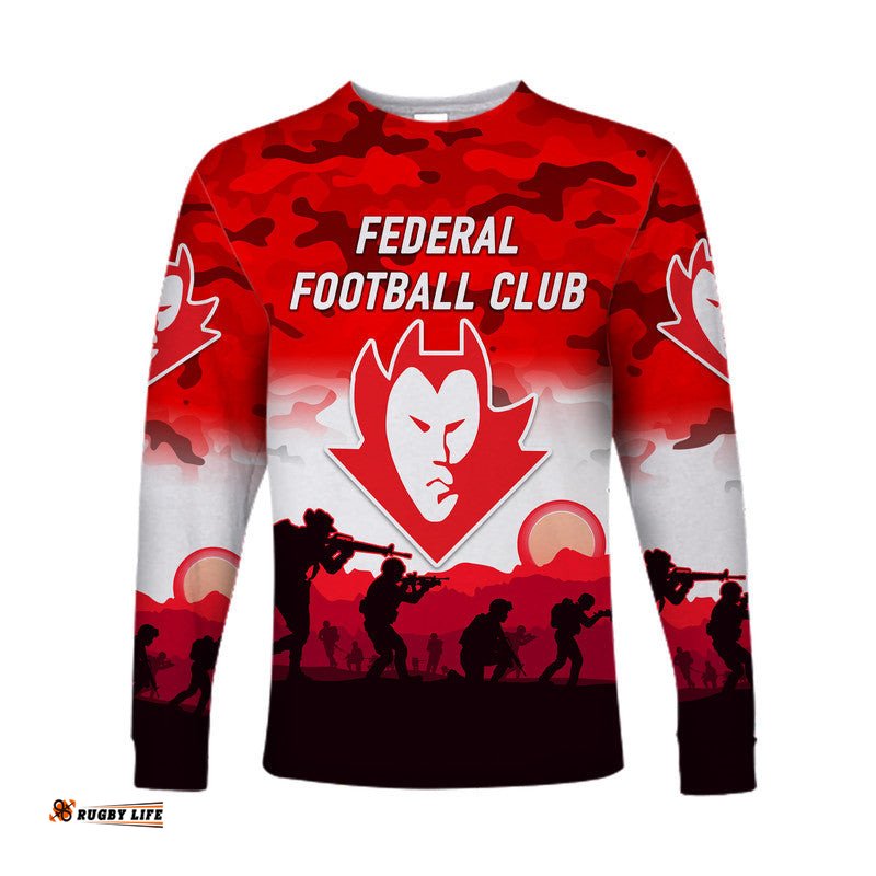 Custom Personalised Federal Football Club ANZAC Long Sleeve T-shirt Simple Style
