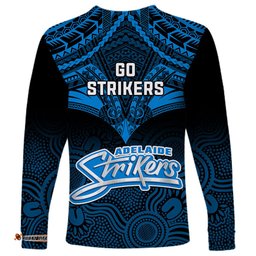 Adelaide Strikers Cricket Long Sleeve T-shirt Unique Indigenous Art Mix Polynesian Pattern
