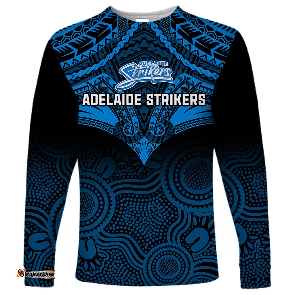 Adelaide Strikers Cricket Long Sleeve T-shirt Unique Indigenous Art Mix Polynesian Pattern