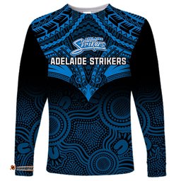 Adelaide Strikers Cricket Long Sleeve T-shirt Unique Indigenous Art Mix Polynesian Pattern