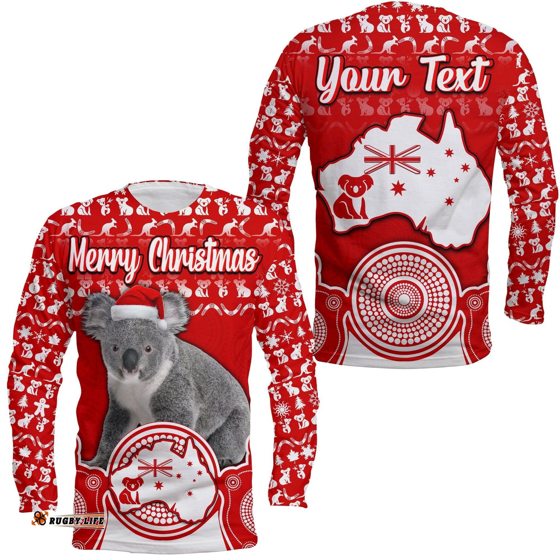 Custom Personalised Australian Koala Christmas With Aboriginal Dot Painting Style No2 Long Sleeve T-shirt