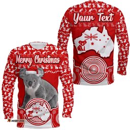 Custom Personalised Australian Koala Christmas With Aboriginal Dot Painting Style No2 Long Sleeve T-shirt