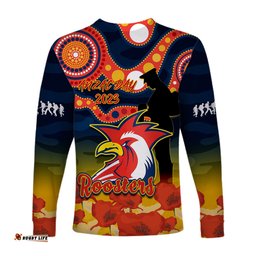 Roosters Rugby ANZAC Long Sleeve T-shirt Dots Poppy Mix Camouflage Lest We Forget