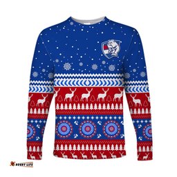 Custom Personalised Bulldogs Football Christmas Long Sleeve T-shirt Western Bulldogs