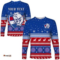 Custom Personalised Bulldogs Football Christmas Long Sleeve T-shirt Western Bulldogs