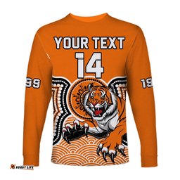 Custom Text And Number Wests Tigers Long Sleeve T-shirt Indigenous Artsy