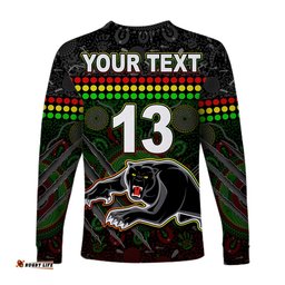 Custom Text and Number Panthers Long Sleeve T-shirt Premiers Aboriginal