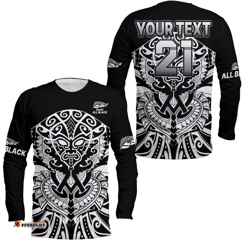 Custom Text And Number Aotearoa Silver Fern Rugby Sevens Long Sleeve T-shirt Maori Tribal All Black