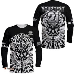 Custom Text And Number Aotearoa Silver Fern Rugby Sevens Long Sleeve T-shirt Maori Tribal All Black